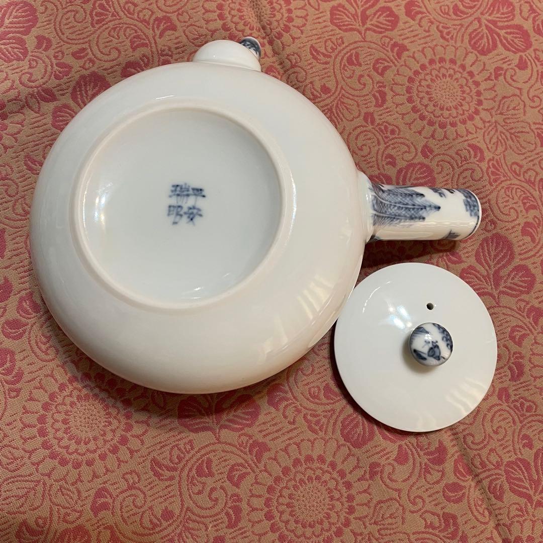 未使用 京焼 清水焼 平安 瑞昭造 山水 急須 蓋付き湯呑 茶器 大野瑞昭