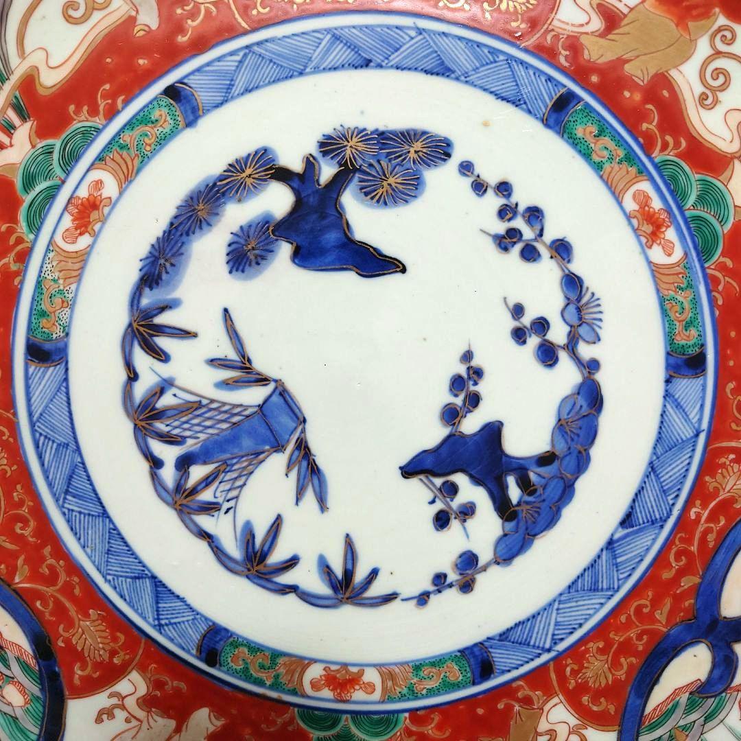 新春特価⚫希少特大皿⚫古伊万里色絵松竹梅花唐子図大皿⚫直径約46.5cm
