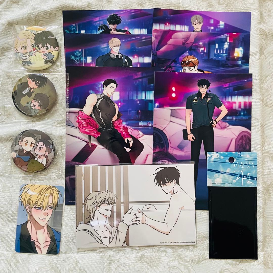 韓国 BL BOMTOON トレカ 缶バッジ 水辺の夜 香りの警戒 花が散る池