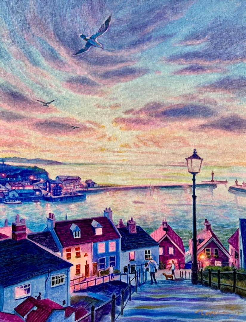 笹倉鉄平 風景画 手描き 10号 表裏サイン 印譜 額装 骨董 絵画