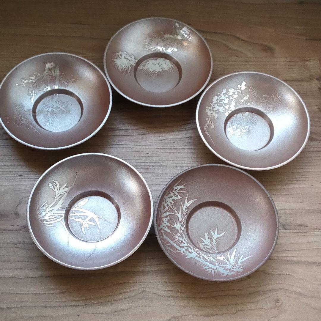 錫 茶托〉煎茶道具 錫師 松下喜山作 5客セット