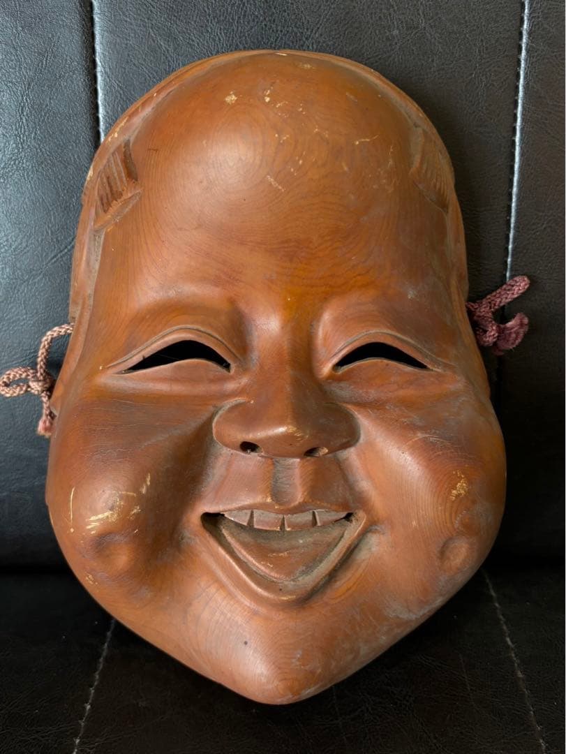 木彫りお面おかめ工芸品美術品レトロ