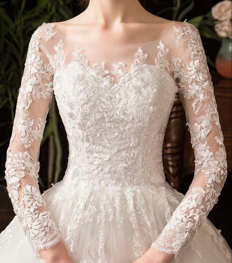 ホワイト レースウェディングドレス Aライン