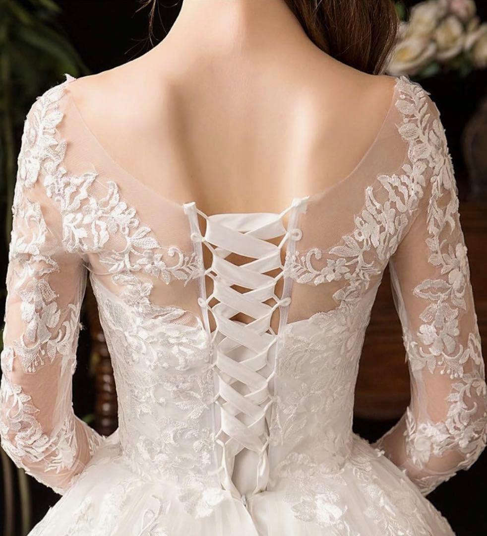 ホワイト レースウェディングドレス Aライン