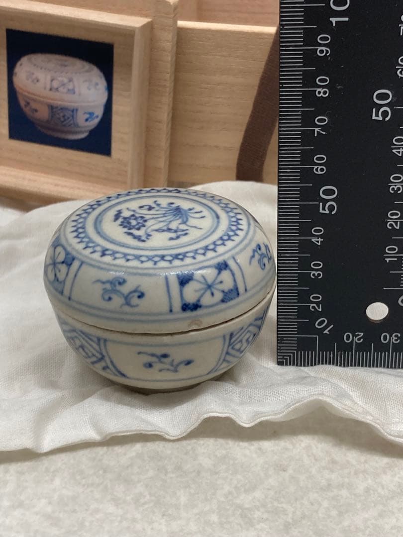 合器 合子 呉須 染付 安南 骨董 呉須 染付 中国骨董 ベトナム 香合 茶道具