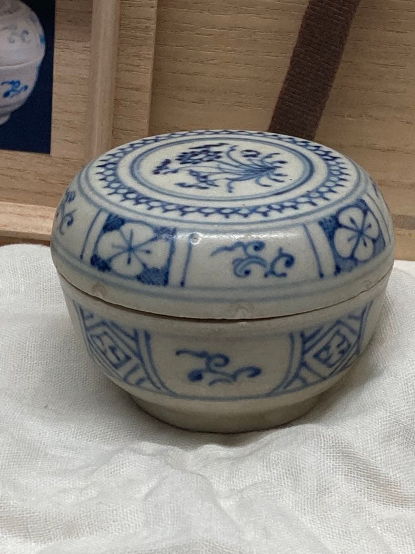 合器 合子 呉須 染付 安南 骨董 呉須 染付 中国骨董 ベトナム 香合 茶道具