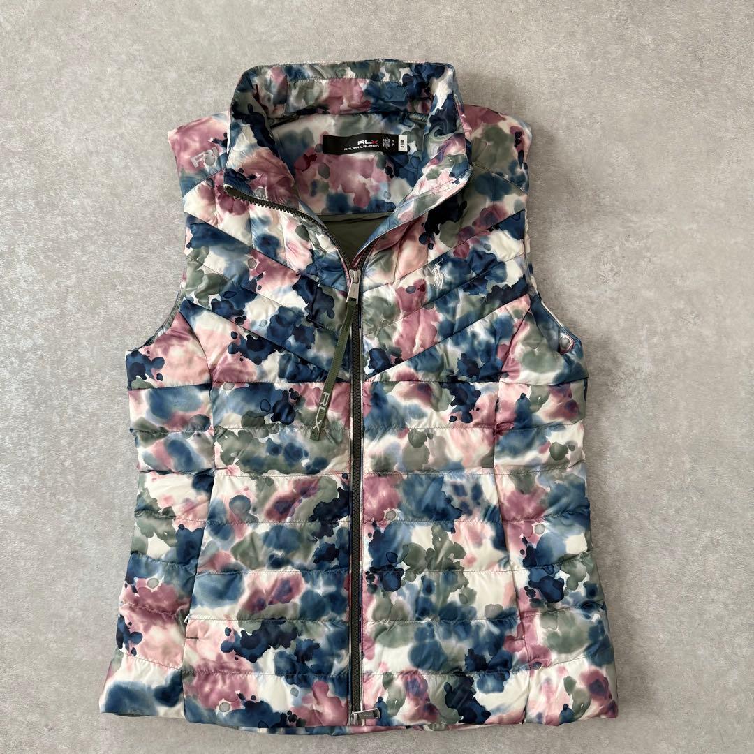 美品 RLX RALPH LAUREN ポロ ゴルフ 中綿ベスト 総柄 水彩
