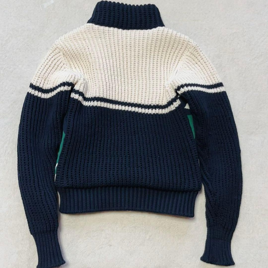 極美品　マークアンドロナ　ニットジャケット　裏地付　柄　ブルゾン　ネイビー