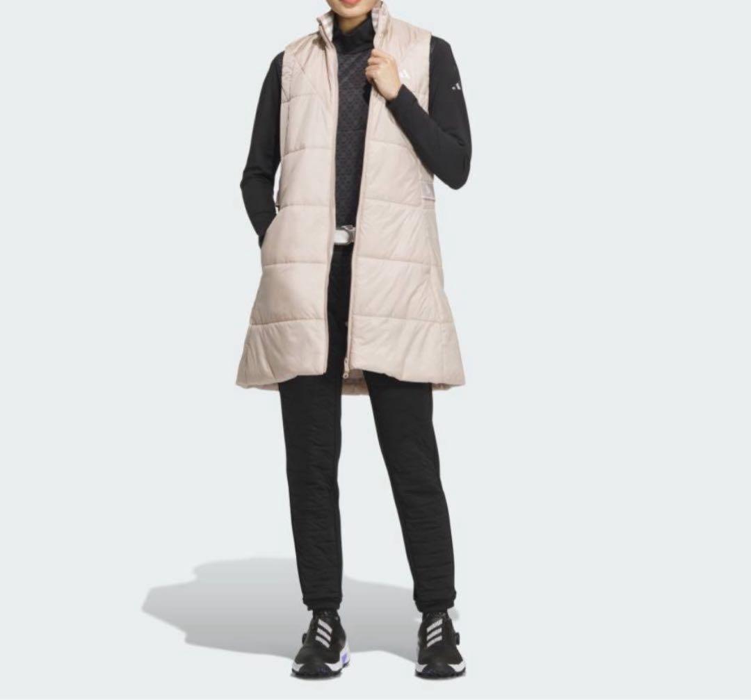 ベスト　ワンピース　ウエスト絞れます　秋冬　中綿　ジャケット　ベージュ　サイズL