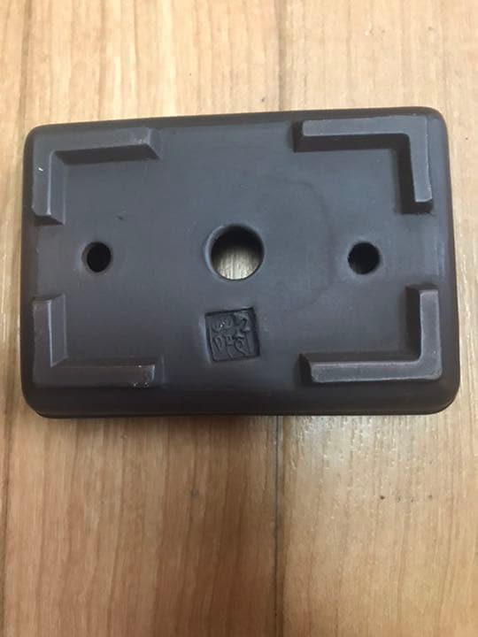 盆栽鉢　時代ミニ盆栽鉢紫泥和鉢支那鉢不明落款有り長方鉢胴帯盆栽鉢