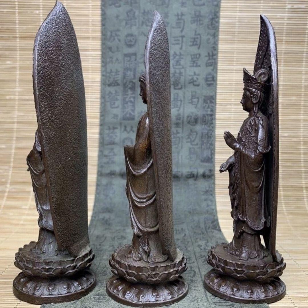 仏教美術 三聖仏 西方三聖仏像 小仏像 銅製 銅器 美術品・アンティーク