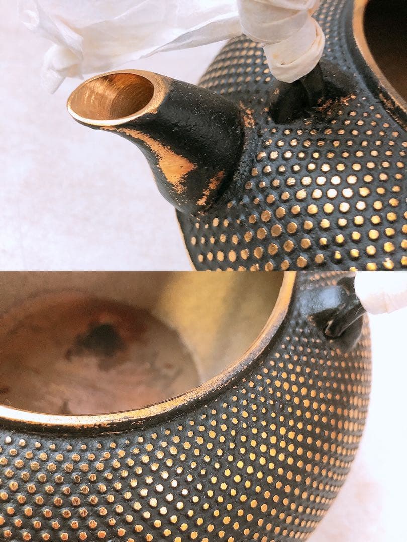 デ*ォ様 【レトロ】南部鉄器 美濃華林作 鉄瓶 純金着 日本茶