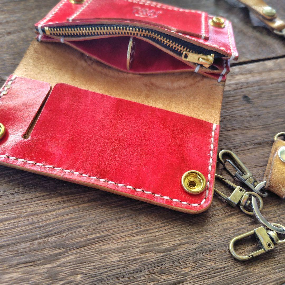 ミドルサイズ トラッカーウォレット 黒×赤 金魚(74)