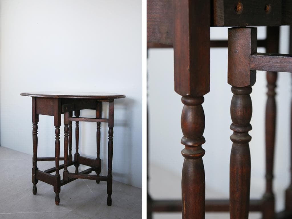 英国アンティーク木製ゲートレッグテーブル/ダイニング机バタフライ(92-120)