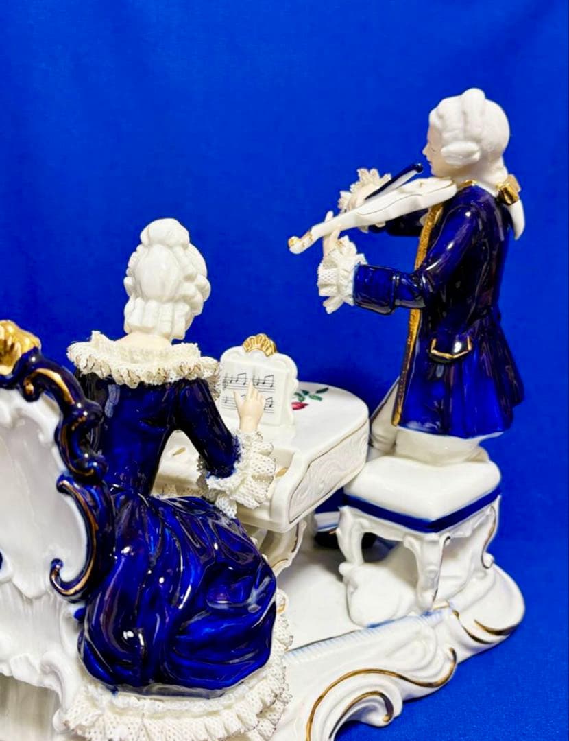 加藤工芸 レースドール 置物 人形 貴族 ピアノ&バイオリン