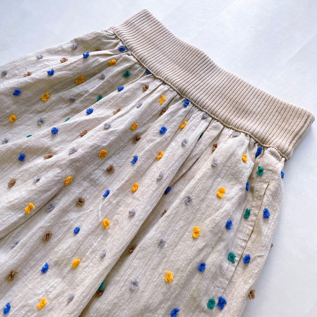 日本製✨エムアンドキョウコ 刺繍パンツ ドット 佐藤繊維 コットン ベージュ S