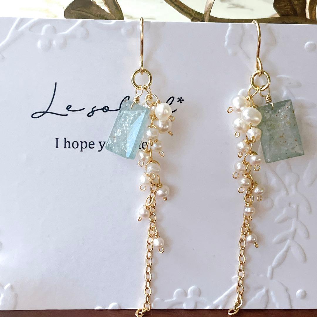 みなみ◆希少石✧シンデレラアクアマリンチャーム&あこや真珠チャーム