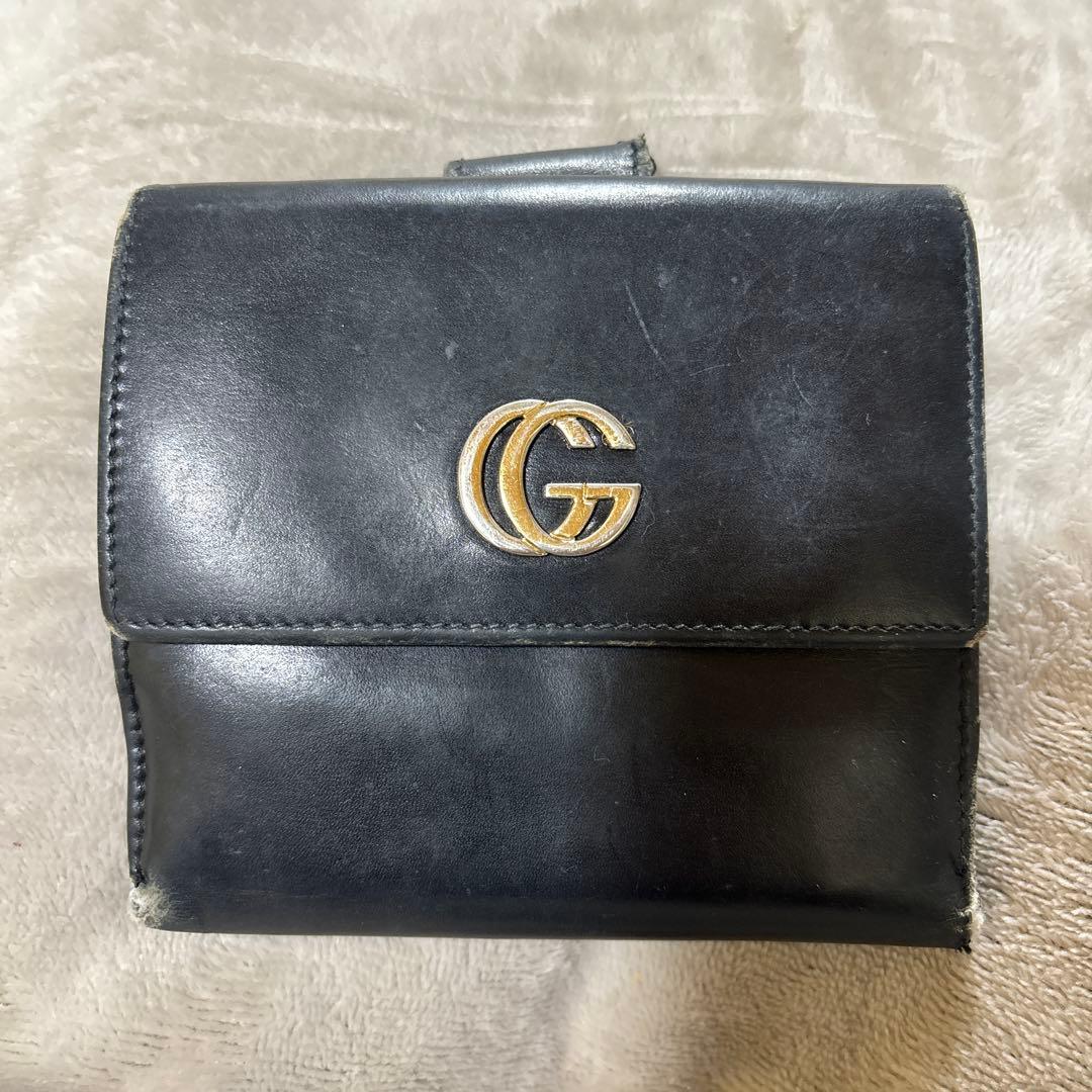 グッチ 二つ折り財布 GGマーモント ブラック レザー - メルカリ