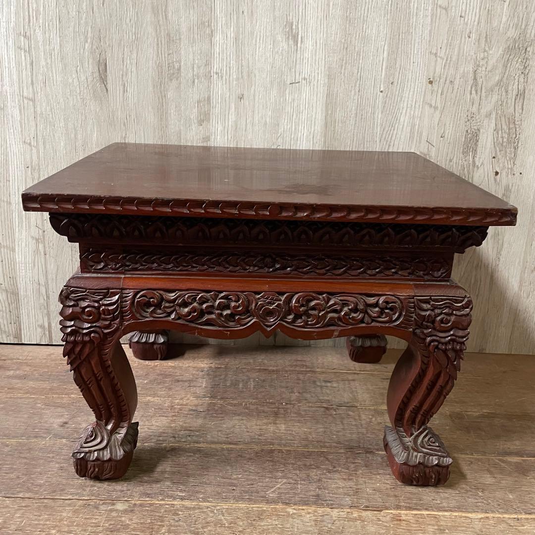 ②木製彫刻座卓 木彫サイドテーブル アジアン家具 アンティーク家具