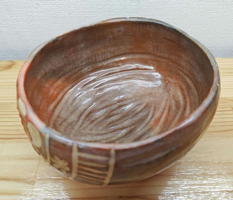 送料込【逢絢亭】茶道具 茶碗 楽焼 赤楽 俵形茶碗 表千家書付