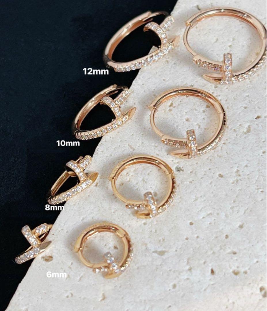 K18YG PG WG 天然ダイヤモンド 釘モチーフ フープピアス 18金 K18YG WG