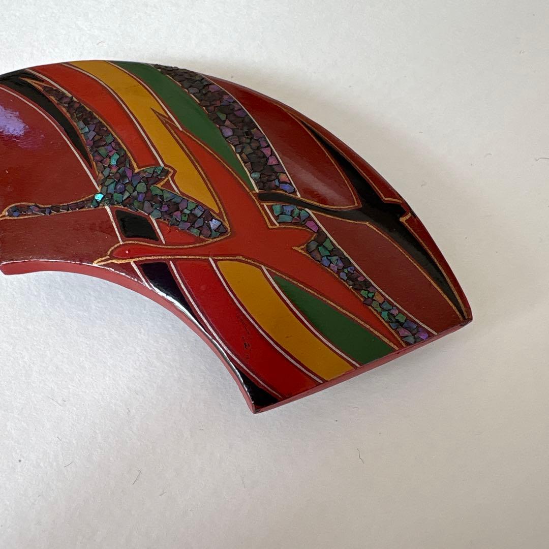 扇面 螺鈿細工 帯留 鶴 つる 伝統工芸品 着物 アンティーク 浴衣 和装