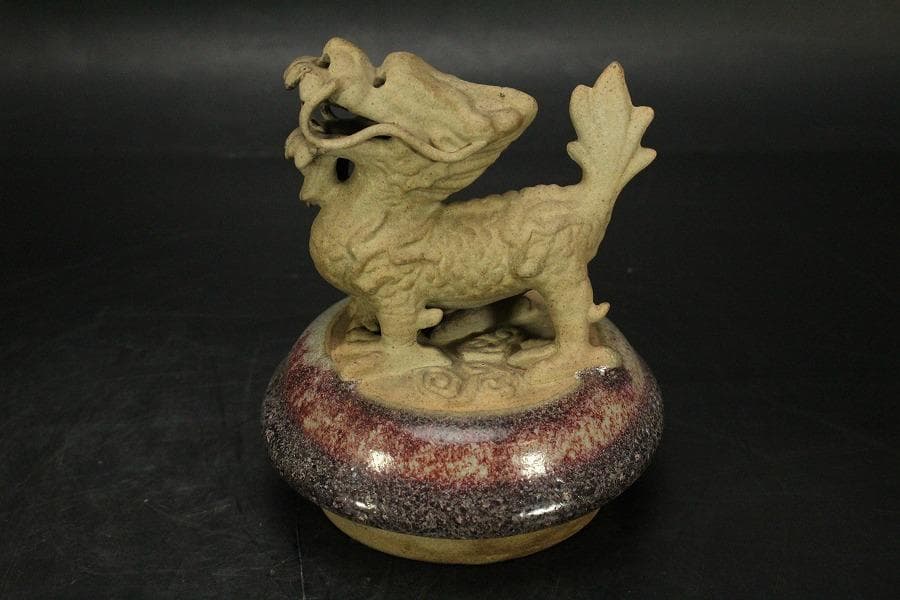 中国美術 紫斑釉 龍蓋 香炉 高25cm(LC126)