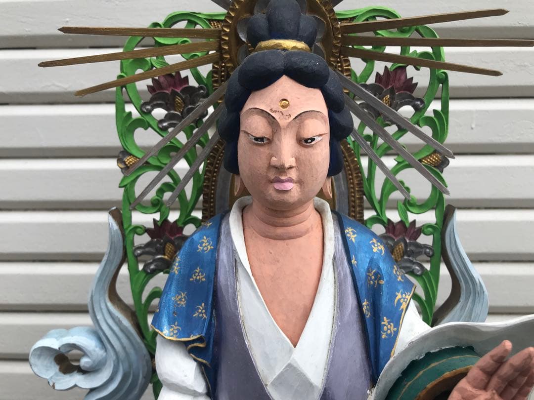 観音像 木彫 彩色仏像 全身 置物