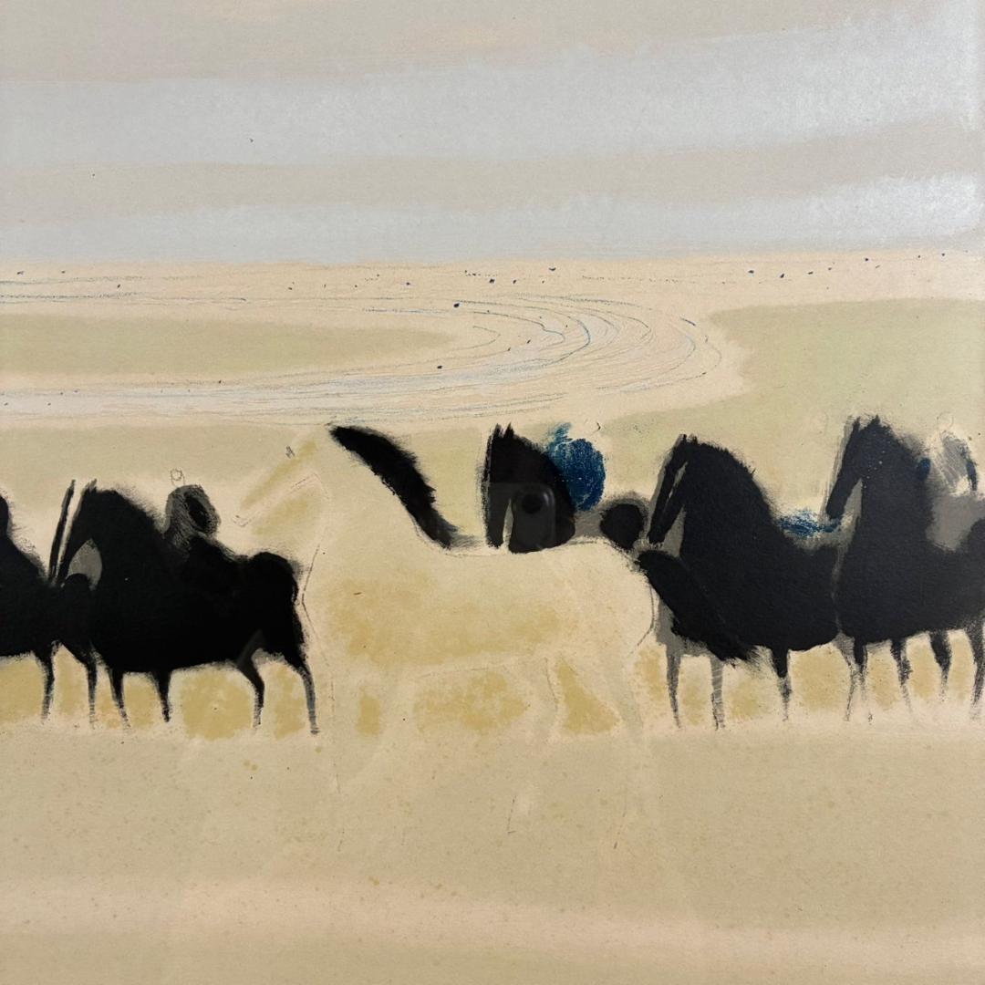 アンドレ・ブラジリエ「乗馬」リトグラフ 大作 直筆サイン入り 額縁