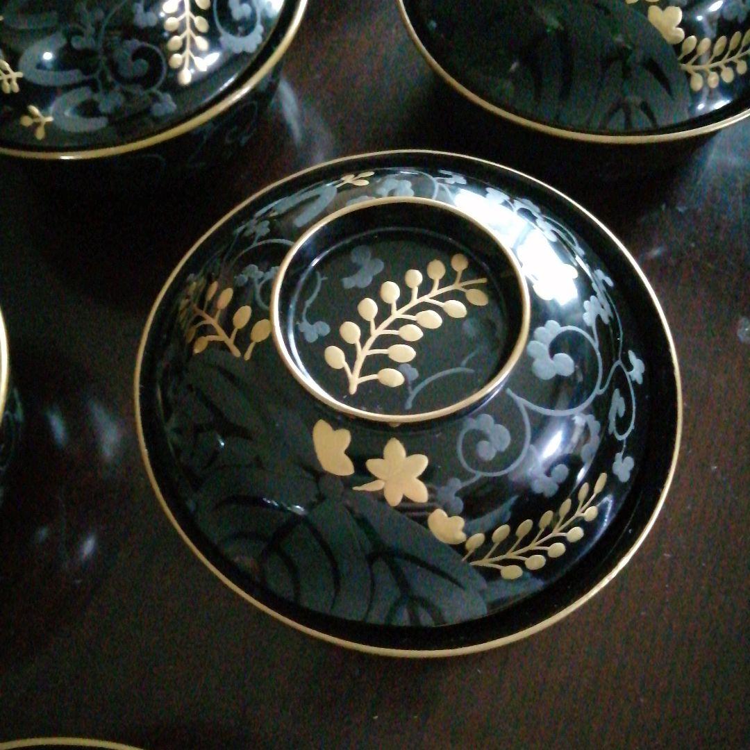 木製漆器　藤紋蓋付煮物椀　10客　13cm　大正〜昭和初期　椀中ヤケあり