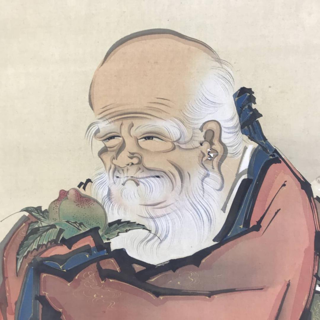 真作】小田海僊/寿星花鳥図/三幅対/花鳥図/人物図/掛軸☆宝船☆AD-447