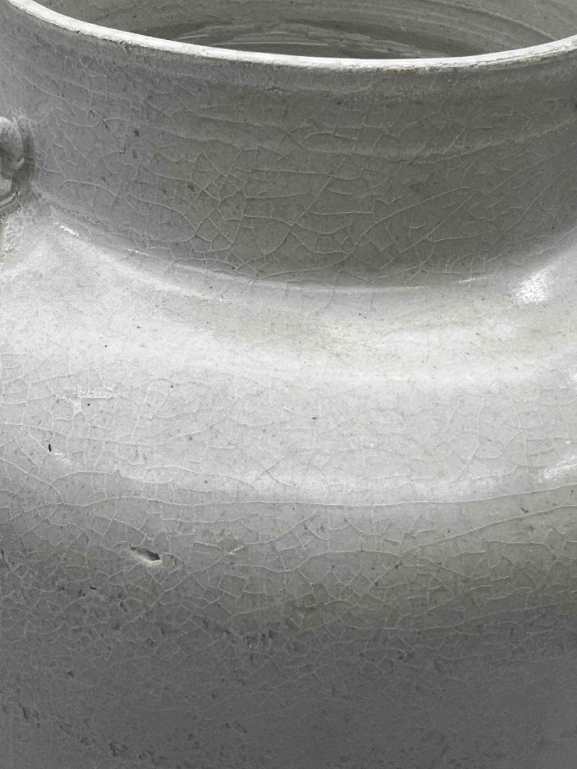 宋時代 白磁 定窯双環耳広口壺 水丞 宋磁 【旧家蔵出し】