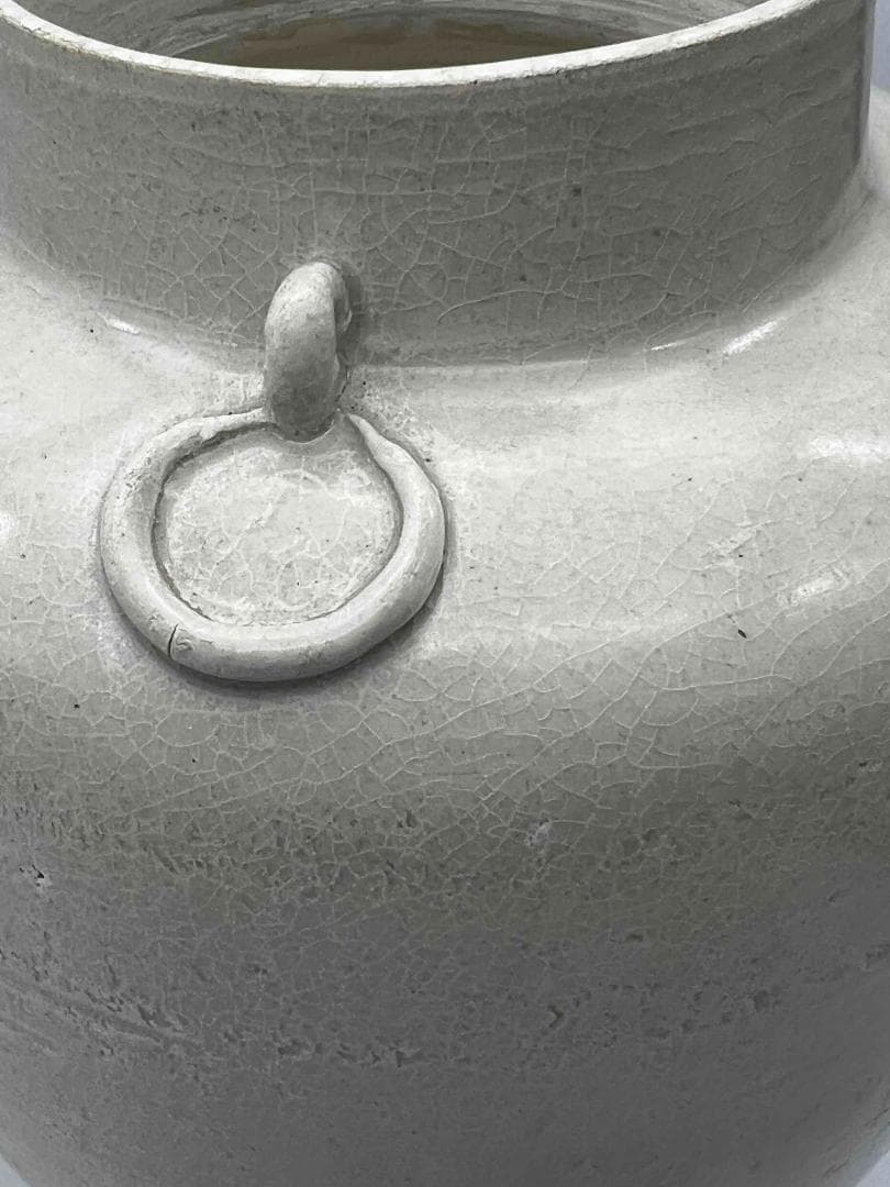 宋時代 白磁 定窯双環耳広口壺 水丞 宋磁 【旧家蔵出し】