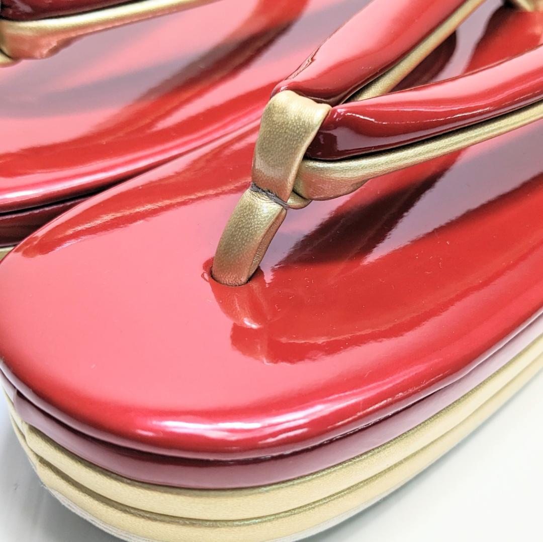 和装 草履 バッグ セット エナメル 赤 金 ゴールド フリーサイズ w56-1