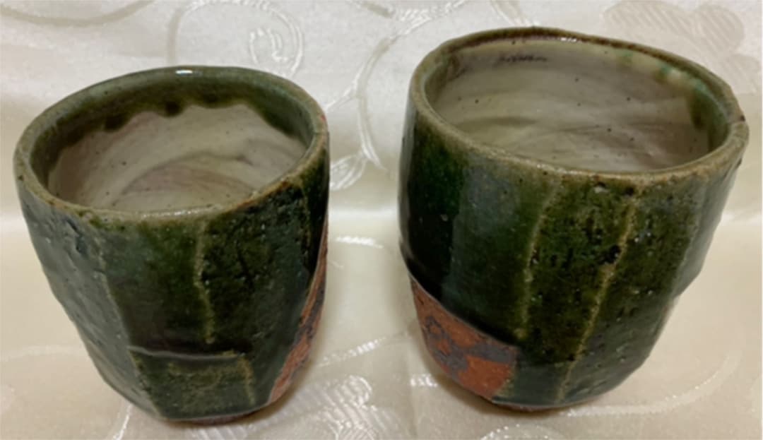 益子　松崎健　作　織部夫婦湯呑