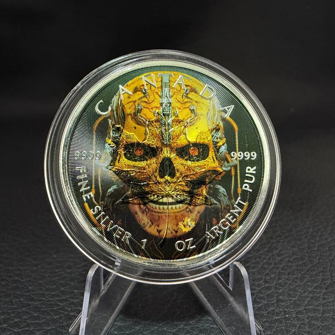 世界100枚限定】 カナダ メイプルリーフ 銀貨 カラー マシーンスケルトン
