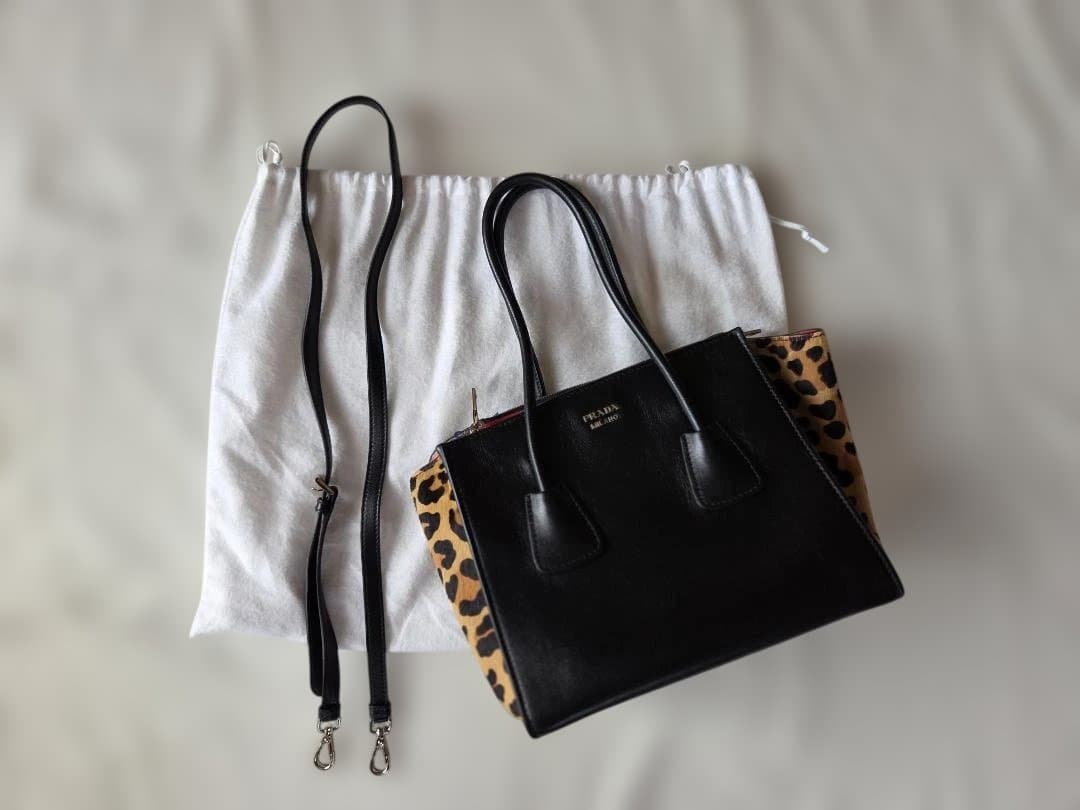PRADA レザー バッグ ブラック×レオパード