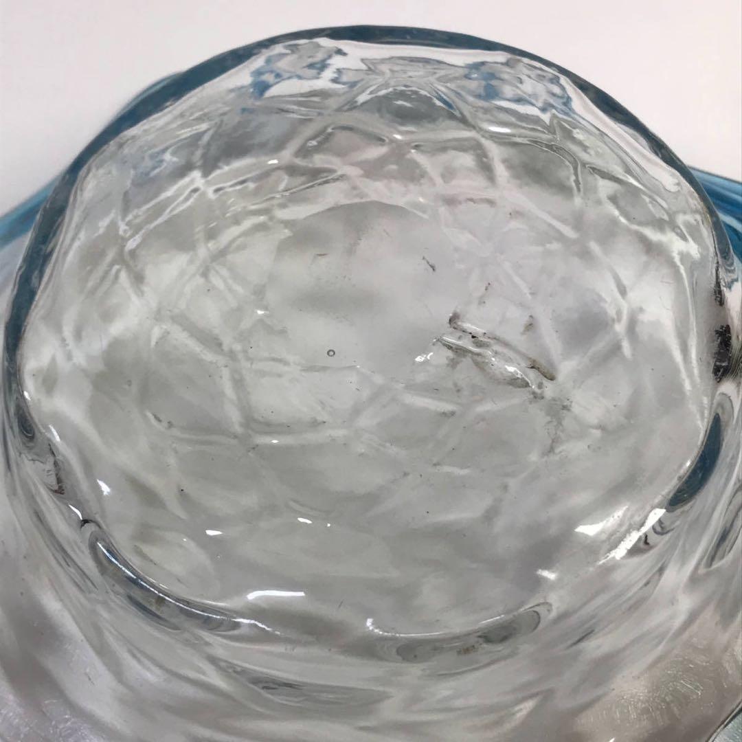 ☆明治ガラス/和ガラス！綺麗な青縁鉢/気泡ガラス/氷ガラス☆ Y56781450