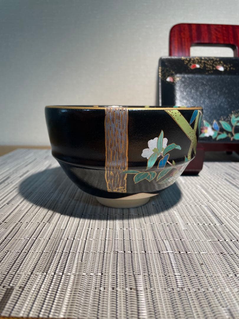 136桑野むつ子 京都 御所の花十二ヶ月【12月山茶花】抹茶椀・和