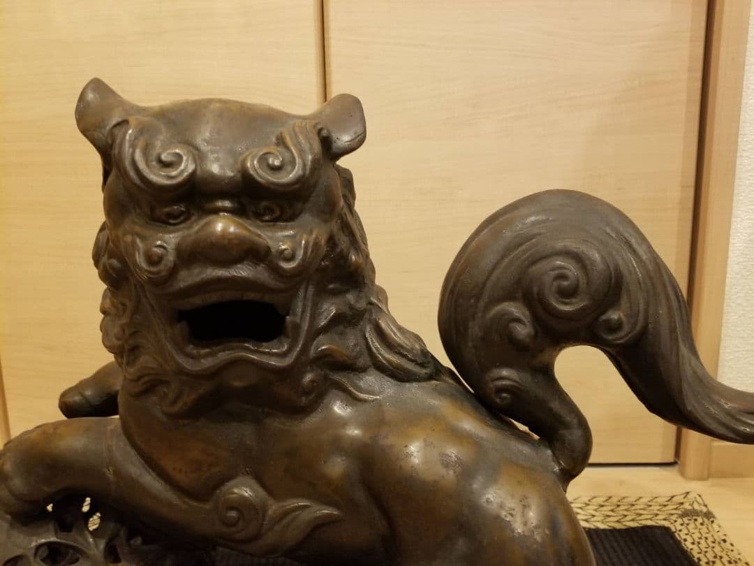 昭和レトロ 大型 鉄製 金属工芸 玉乗り獅子 玉獅子 鋳物 狛犬 置物