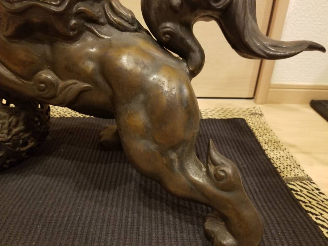 昭和レトロ 大型 鉄製 金属工芸 玉乗り獅子 玉獅子 鋳物 狛犬 置物