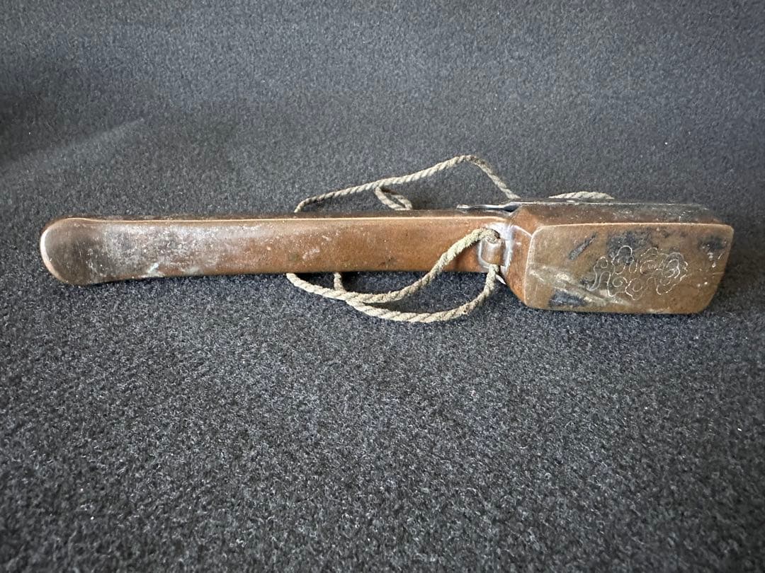 古銅 矢立 銀象嵌 牡丹図 書道具 筆入れ アンティーク 時代物 ⑦