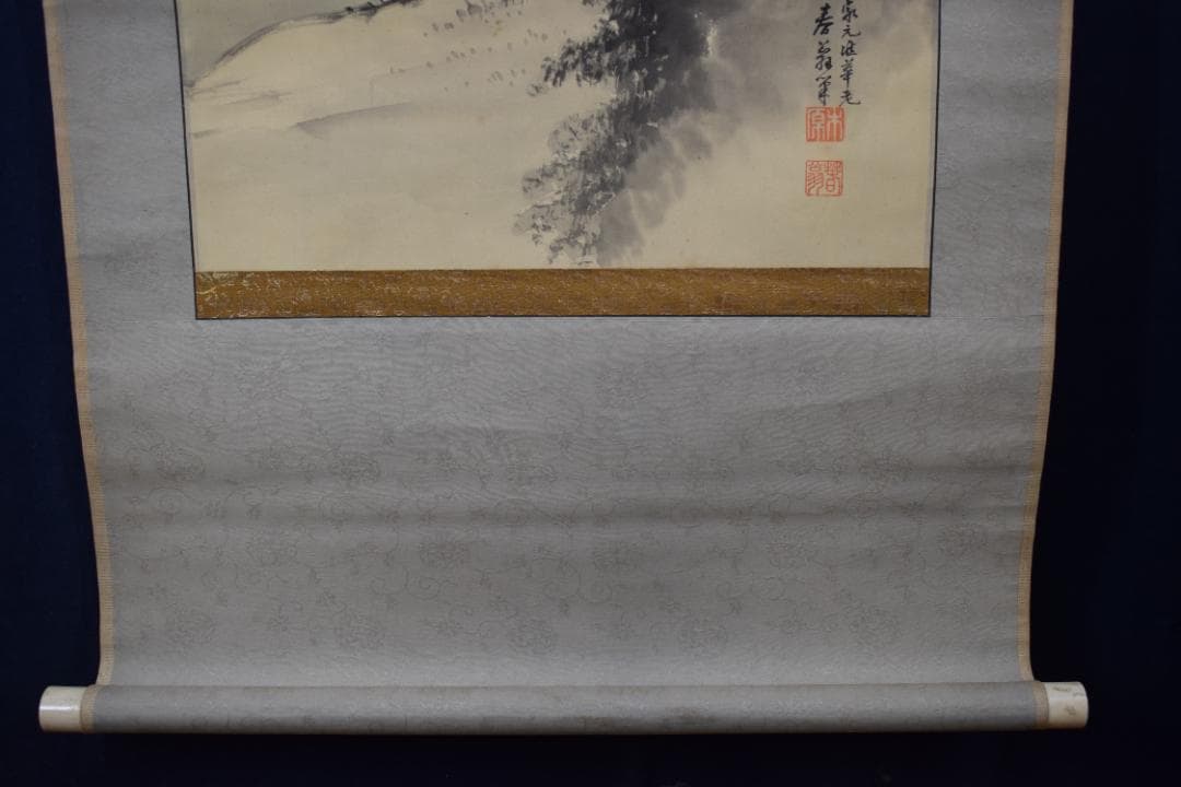 真作】池坊家/木原春翁/山水図/掛軸☆宝船☆Y-742 JM