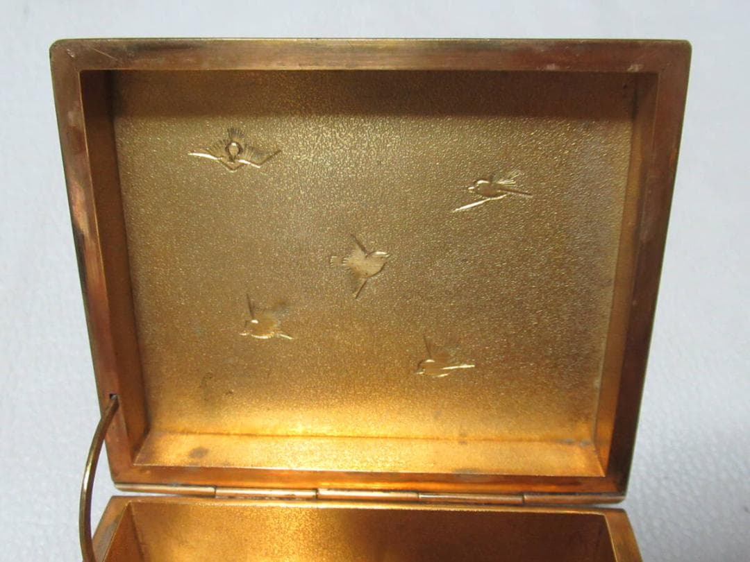 希少 明治30年◇京七宝 稲葉七宝 内金鍍金(竹/雀) 外観(花鳥図) 小物