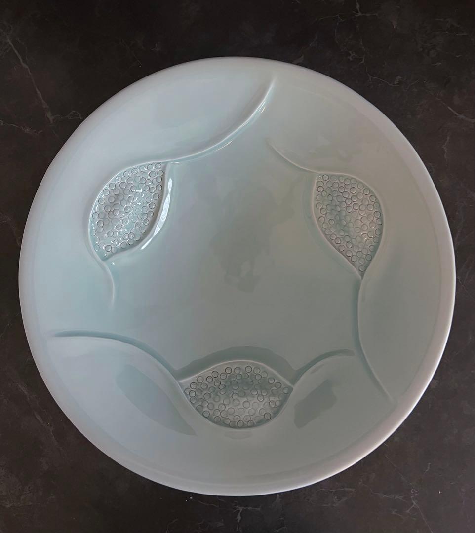 白青磁／盛器】大皿盛皿器花器京都陶芸家長谷川勇新品未使用共箱