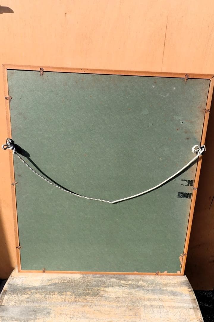 油絵 原画 人物画 署名あり（Sakai？）女性 竹細工 籠編み 額装