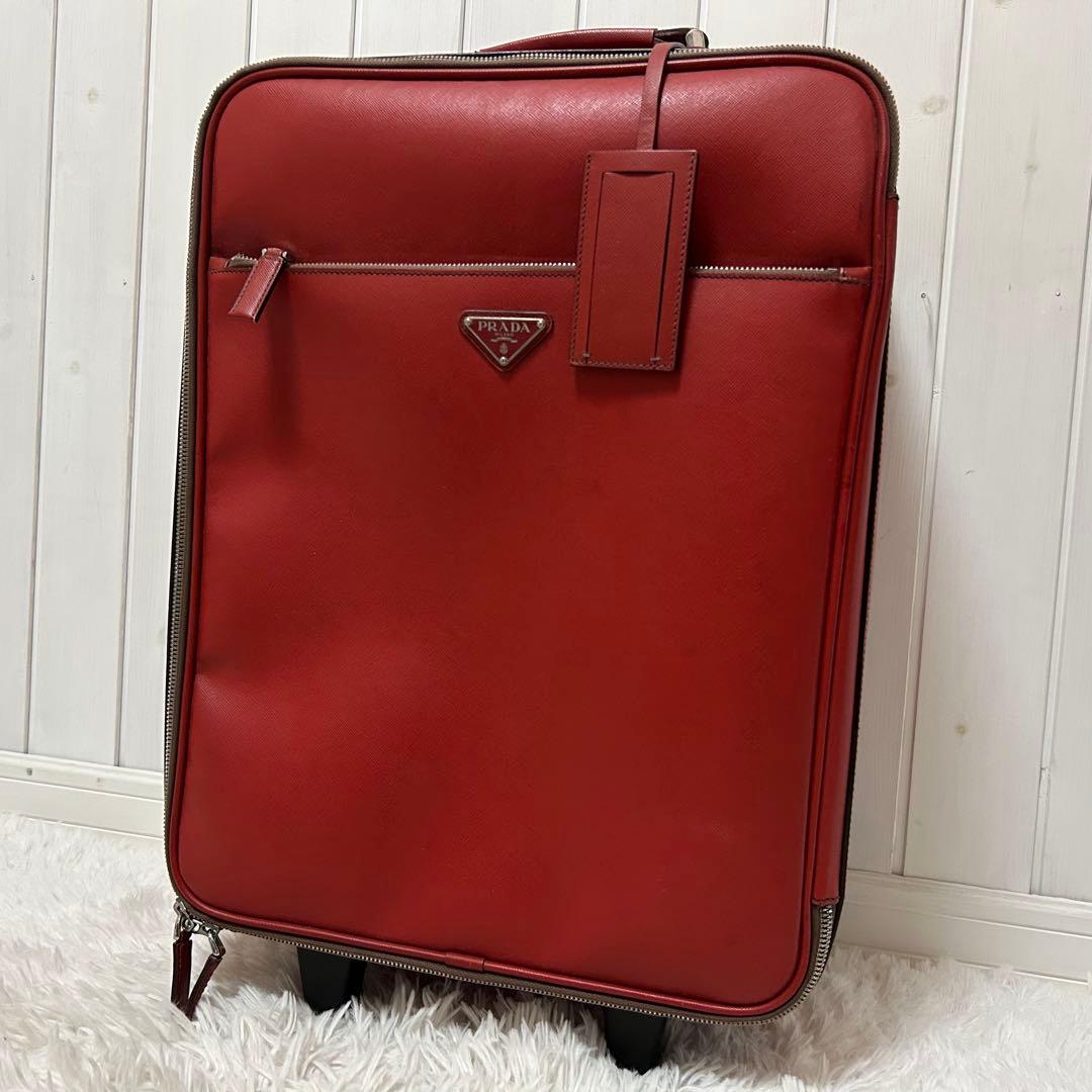 プラダPRADA トラベルバッグ旅行用スーツケース赤レッドプレート