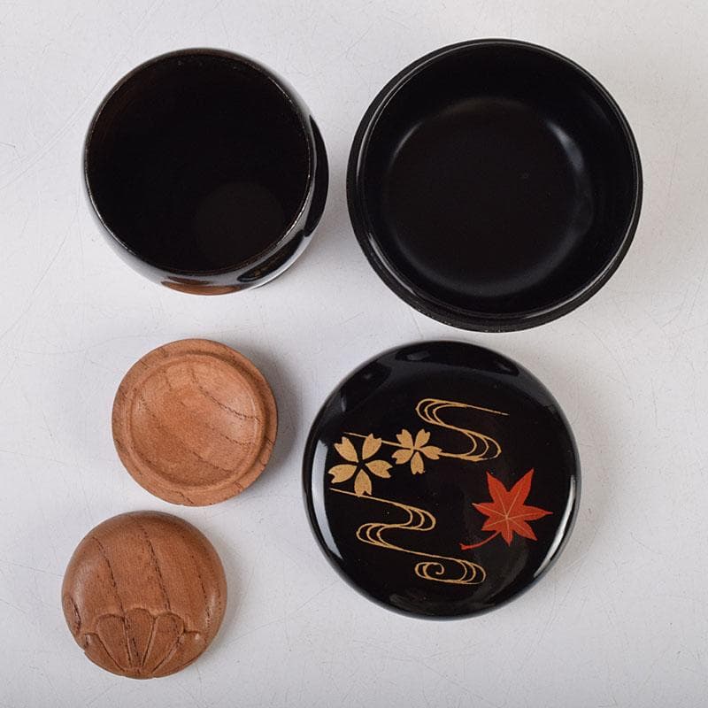 茶道具 黒漆 春秋蒔絵 茶箱 棗 巾筒など 九点 一式 仕覆
