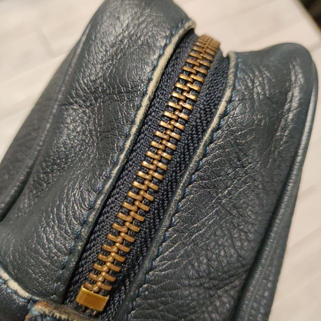 フェリージ Felisi 総レザーブリーフ バッグ ネイビー 美品 1730