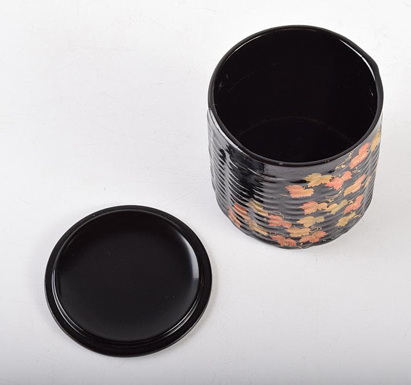 茶道具　白峰作　黒漆　螺鈿装飾　蔦時絵　篭棗　共箱　V　R4919
